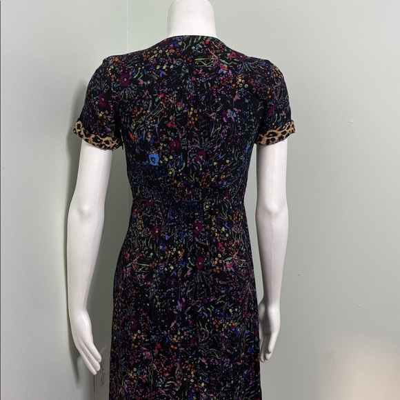 ANTHROPOLOGIE Maeve Morgan Black Floral + Leopard Print V-Neck Dress size 0 - Picture 9 of 10